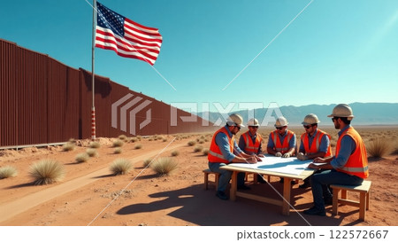 Planning Meeting Near Large Imposing Wall Structure 122572667