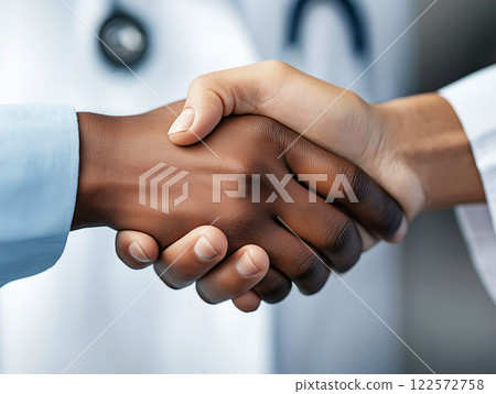 Close-up of a handshake between two medical professionals 122572758