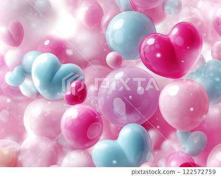 A romantic abstract background featuring glossy pink and blue hearts 122572759