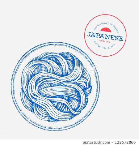 Japanese Cuisine Illustration. Noodles Hand Drawn Vector Illustrations. Retro Asian Food Isolated Image. Japanese Cuisine Illustration. Noodles Hand Drawn Vector Illustrations. Retro Asian Food Isolated Image. 122572860
