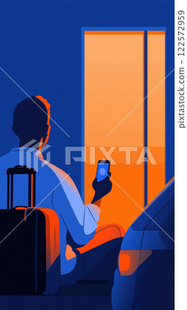 traveler waiting for ride sharing service while holding smartphone 122572959