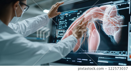 physiotherapist analyzing runner leg injury using advanced technology physiotherapist analyzing runner leg injury using advanced technology 122573037
