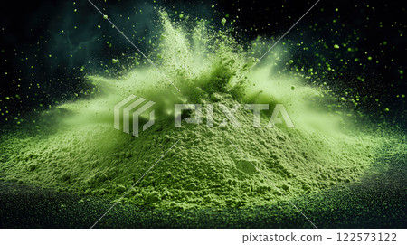 vibrant green powder erupts dramatically, creating stunning visual effect 122573122