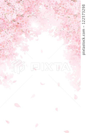 Beautiful pale pink cherry blossoms and petals spring white background iPhone etc. portrait screen size background material illustration 122573298