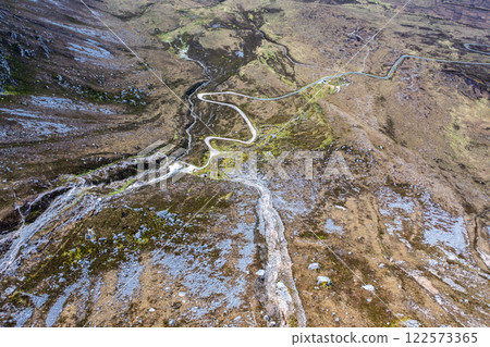 Aerial view of the Muckish mountain and the trail called miners path in county Donegal. Ireland 122573365