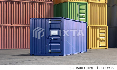 Colored steel cargo container standing in port mockup 122573640