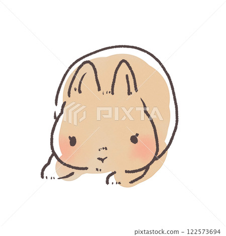 一隻可愛的兔子坐著的線條畫插圖 122573694