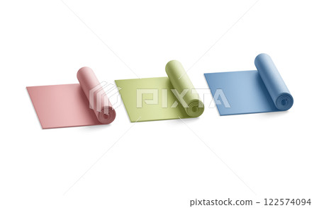 Blank colored rolled yoga mat mockup, front view 122574094