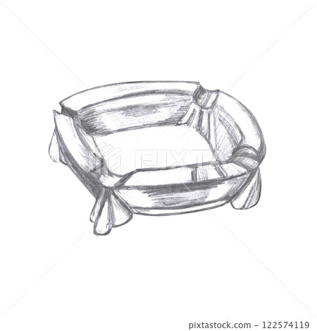 Glass ashtray in pencil. Isolated illustration in realistic style on the theme of smoking for the design of smoking rooms, advertising of tobacco products. 122574119
