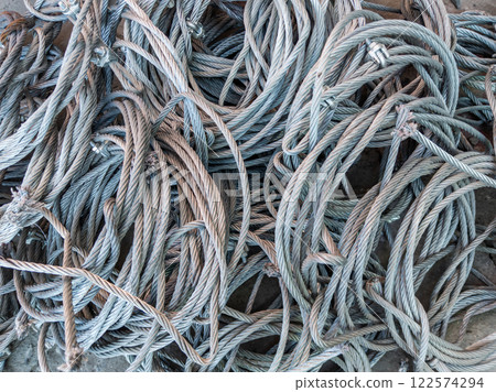 pile of steel cable closeup background 122574294