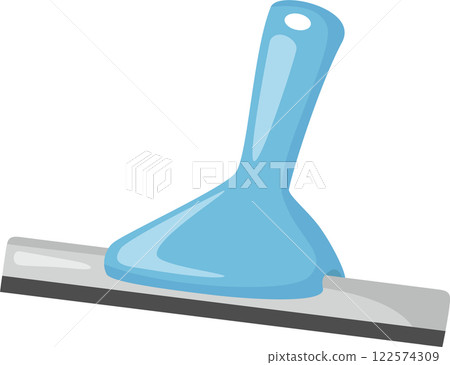 Cartoon illustration featuring a light blue squeegee designed for cleaning windows and various surfaces, showcasing a comfortable handle and a flexible rubber blade for effective use Cartoon illustration featuring a light blue squeegee designed for cleaning windows and various surfaces, showcasing a comfortable handle and a flexible rubber blade for effective use 122574309