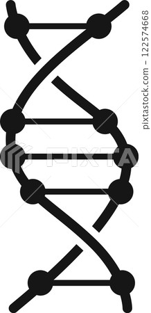 Black and white dna molecule forming double helix showing nucleotides forming base pairs connected by hydrogen bonds, simple icon style graphic 122574668