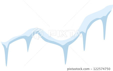 Melting snow cap creating delicate icicles against a pure white background, offering a serene touch ideal for winter and Christmas themed projects and designs 122574750