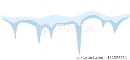 Snowdrift adorned with hanging icicles, gently melting under the warm sun, creating a picturesque winter wonderland against a pristine white background 122574751