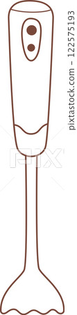 Simple brown line drawing of an immersion blender, isolated against a clean white background, symbolizing healthy eating habits and the joys of cooking at home 122575193