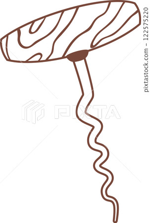 Simple brown corkscrew with wooden handle for opening wine bottles, isolated on white background, celebrating special occasions and enjoying delicious beverages Simple brown corkscrew with wooden handle for opening wine bottles, isolated on white background, celebrating special occasions and enjoying delicious beverages 122575220