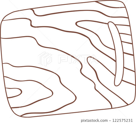 Simple line drawing of a wooden cutting board with handle, showcasing the natural wood grain pattern, ideal for kitchen and cooking related designs Simple line drawing of a wooden cutting board with handle, showcasing the natural wood grain pattern, ideal for kitchen and cooking related designs 122575231