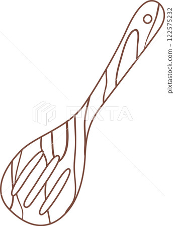 Simple vector illustration featuring a wooden spoon adorned with stripes, embodying themes of cooking and serving food, ideal for kitchen utensils and culinary designs 122575232