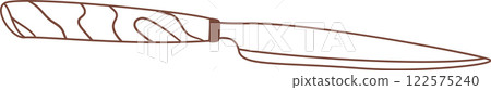 Simple brown line drawing of a wooden handled kitchen knife lying isolated on a white background, ready for use in cooking and food preparation Simple brown line drawing of a wooden handled kitchen knife lying isolated on a white background, ready for use in cooking and food preparation 122575240