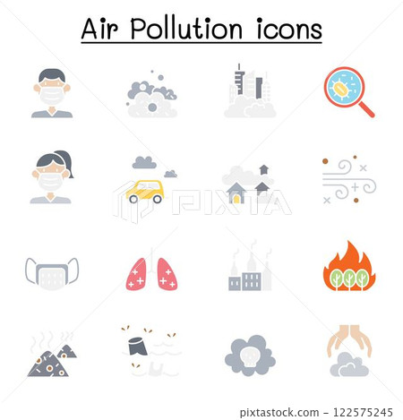 Air pollution and Virus disease icon set in flat color style 122575245