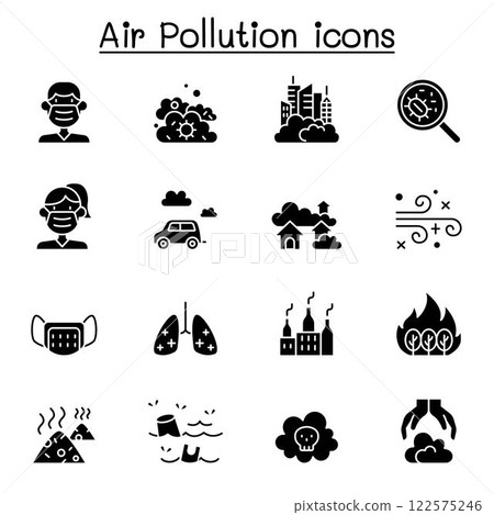 Air pollution and Virus disease icon set in glyph style 122575246