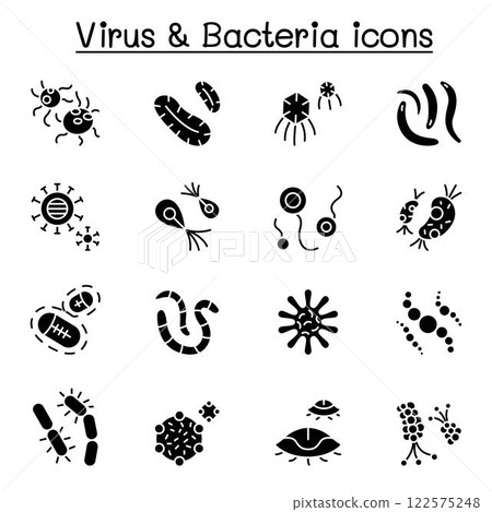 virus, bacteria and covid-19 icon set in glyph style 122575248