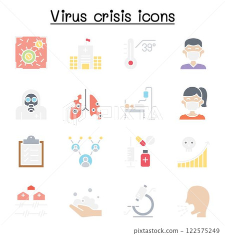 Virus disease, Covid-19, Corona virus icon set in flat color style 122575249