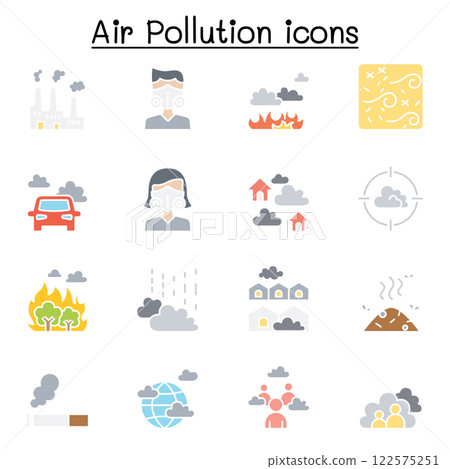 Air pollution and Virus disease icon set in flat color style 122575251
