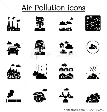 Air pollution and Virus disease icon set in glyph style Air pollution and Virus disease icon set in glyph style 122575252