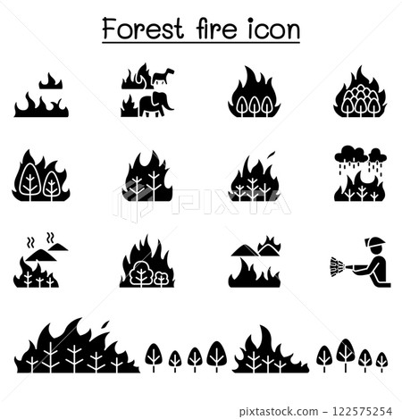 forest fire, wildfire icon set in glyph style forest fire, wildfire icon set in glyph style 122575254