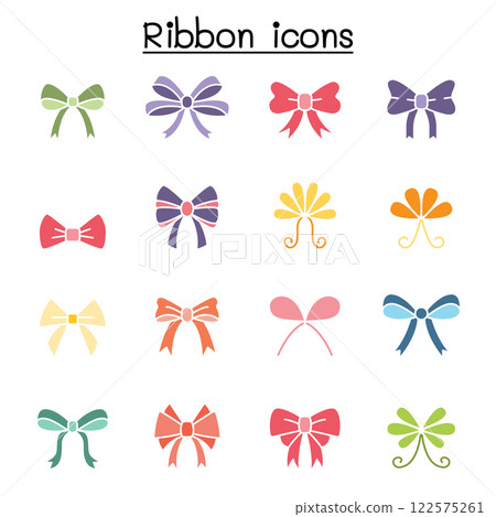 Ribbon and Bow tie icon set in flat color style 122575261