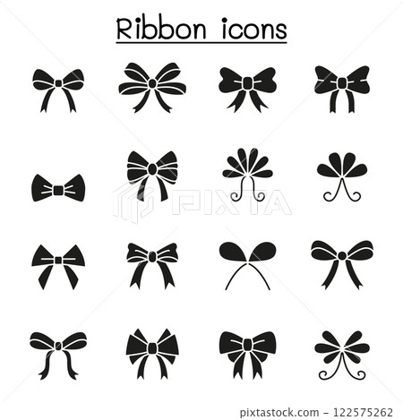 Ribbon and Bow tie icon set in glyph style 122575262