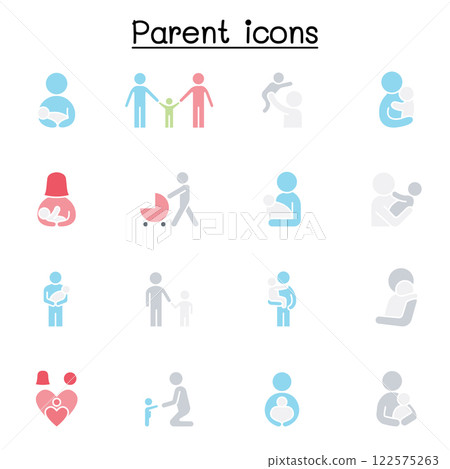 Parent and Family icon set in flat color style Parent and Family icon set in flat color style 122575263