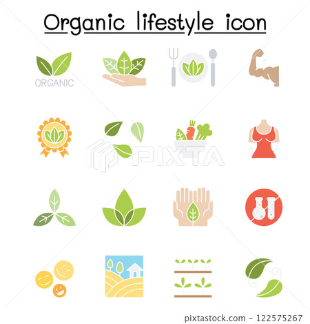 Organic lifestyle icon set in flat color style 122575267