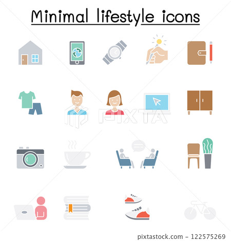 Minimal lifestyle, Hipster icon set in flat color style 122575269