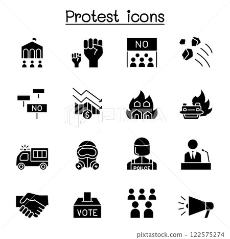 Protest and chaos icon set in glyph style 122575274