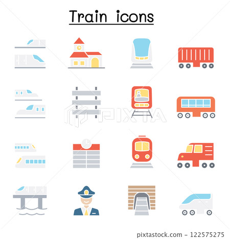 Train icon set in flat color style Train icon set in flat color style 122575275