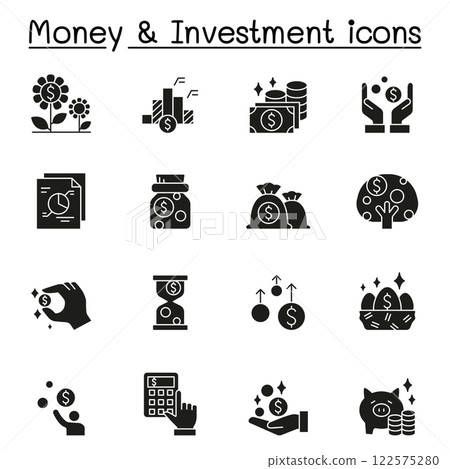 Money and Investment icon set in glyph style 122575280