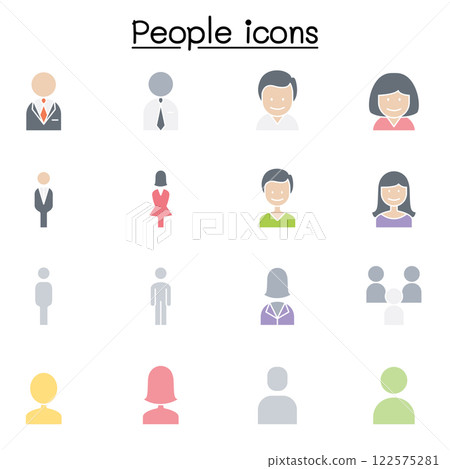 People, man, woman, person icon set in flat color style People, man, woman, person icon set in flat color style 122575281