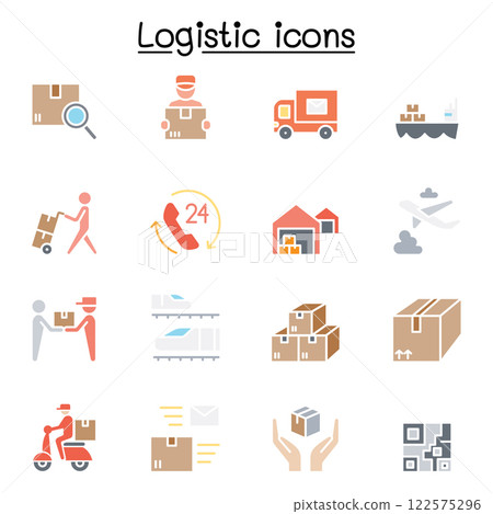 Logistic and Delivery icon set in flat color style Logistic and Delivery icon set in flat color style 122575296
