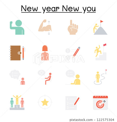 Intention and Planing icon set in flat color style 122575304