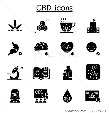 CBD, Cannabis icon set in glyph style 122575311