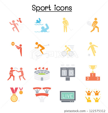 Sport icon set in flat color style Sport icon set in flat color style 122575312