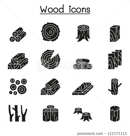 Wood icon set in glyph style Wood icon set in glyph style 122575315