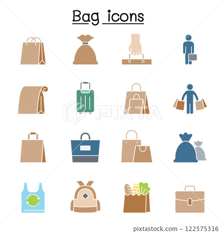 Bag icon set in flat color style 122575316