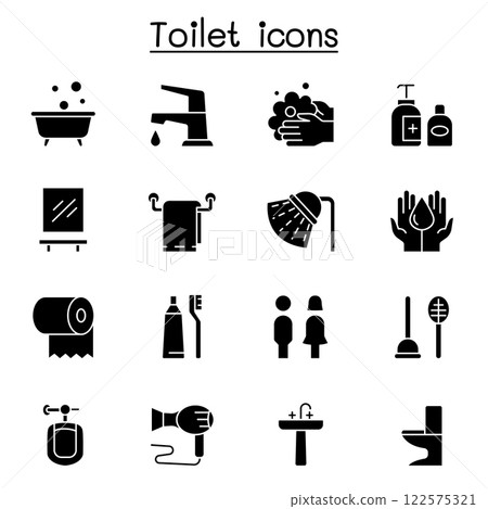 Bathroom icon set in glyph style Bathroom icon set in glyph style 122575321