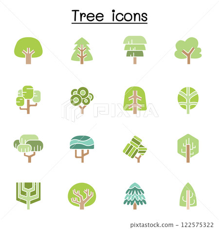 Tree icon set in flat color style 122575322