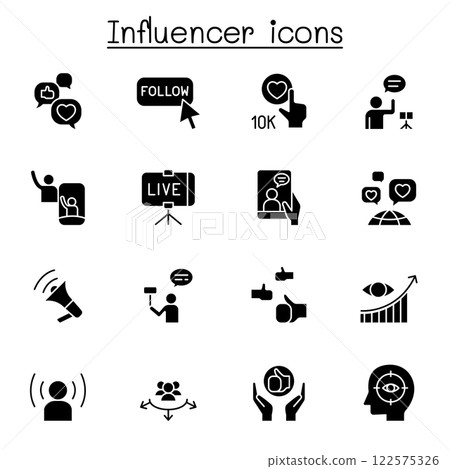 Influence people and Brand ambassador icon set in glyph style Influence people and Brand ambassador icon set in glyph style 122575326