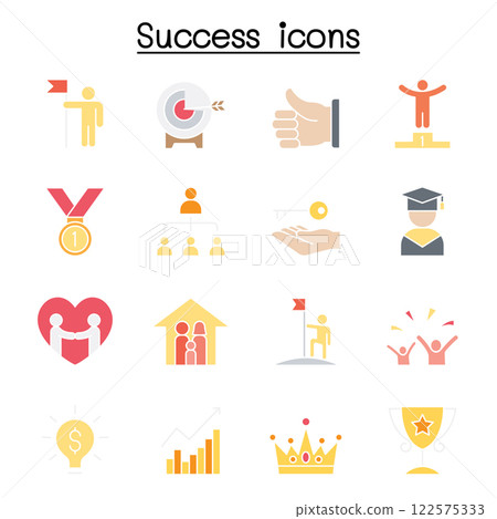 Success icon set in flat color style 122575333