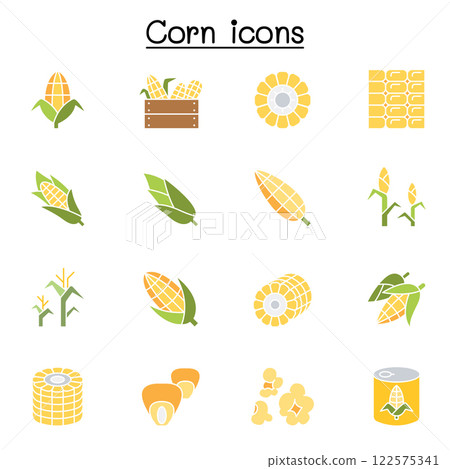 Corn icon set in flat color style 122575341